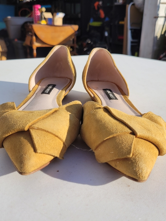 Nine West Shoes - ​Nine West Mustard Yellow Suede Pointy-Toe D'Orsay Bow Flats Size 6M